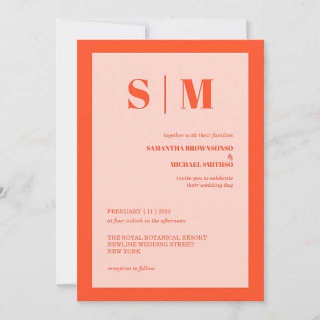 Modern pink orange Earth Tone Wedding Invitation (Front)