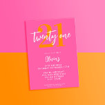 Modern Pink Orange Elegant 21st Birthday Invitation<br><div class="desc">A simple modern 21st birthday invitation featuring elegant calligraphy script typography and minimalist design in pink and orange colour.</div>
