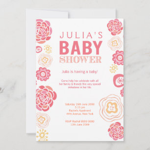 Modern Pink & Orange Floral Baby Shower Invite
