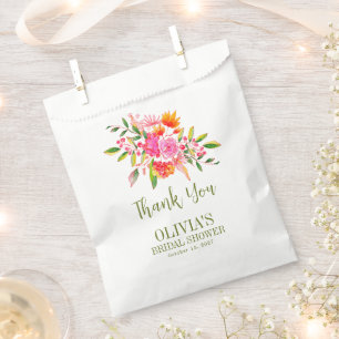 Modern Pink Orange Floral Bridal Shower Custom Favour Bag