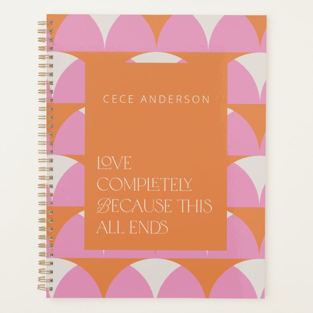 Modern pink orange geometric love completely gift planner (Front)