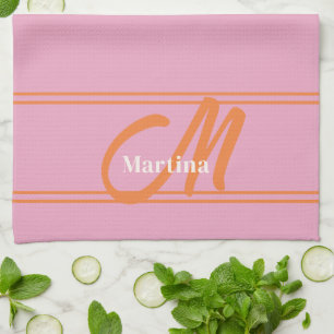 Modern Pink Orange Monogram Initial Kitchen Towel