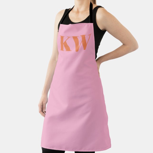 Modern Pink Orange Monogram Initials Personalized Apron (Insitu)