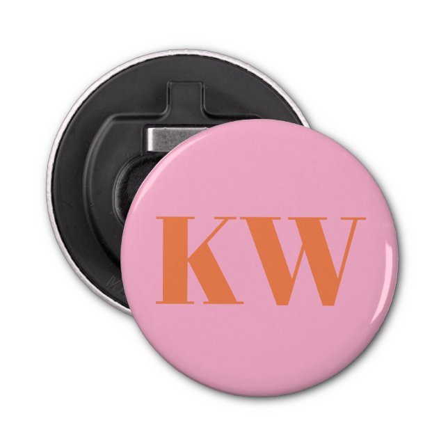 Modern Pink Orange Monogram Initials Personalized Bottle Opener (Front)