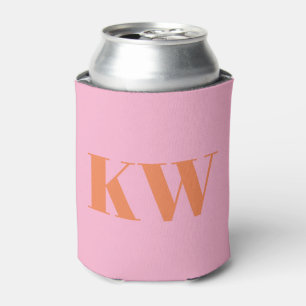 Modern Pink Orange Monogram Initials Personalized Can Cooler