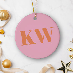 Modern Pink Orange Monogram Initials Personalized Ceramic Ornament