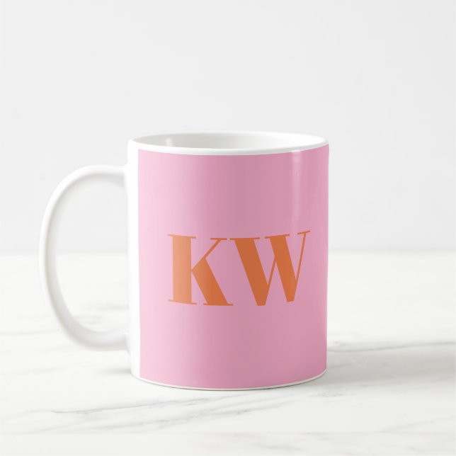 Modern Pink Orange Monogram Initials Personalized Coffee Mug (Left)