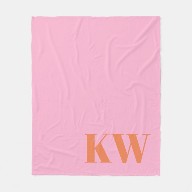 Modern Pink Orange Monogram Initials Personalized Fleece Blanket (Front)