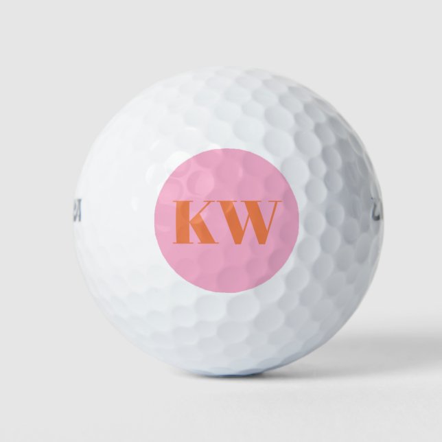 Modern Pink Orange Monogram Initials Personalized Golf Balls (Front)