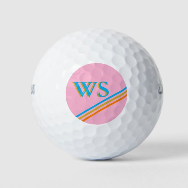 Modern Pink Orange Monogram Initials Personalized  Golf Balls (Front)