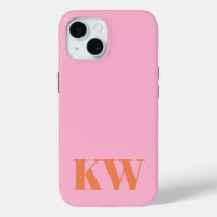 Modern Pink Orange Monogram Initials Personalized