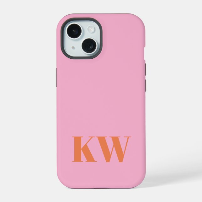 Modern Pink Orange Monogram Initials Personalized iPhone 15 Case (Back)