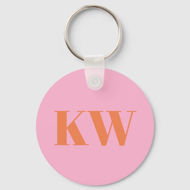 Modern Pink Orange Monogram Initials Personalized Keychain (Front)