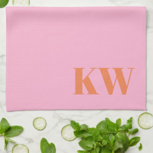 Modern Pink Orange Monogram Initials Personalized Kitchen Towel