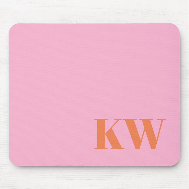 Modern Pink Orange Monogram Initials Personalized Mouse Pad (Front)