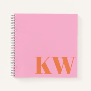 Modern Pink Orange Monogram Initials Personalized Notebook