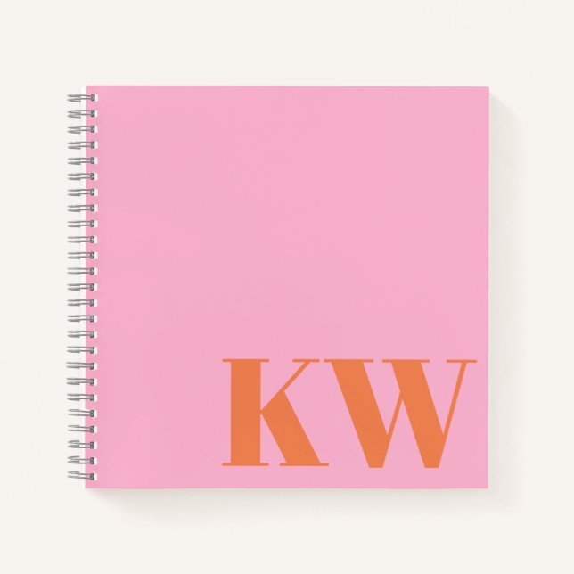 Modern Pink Orange Monogram Initials Personalized Notebook (Front)