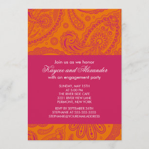 Modern Pink Orange Paisley Engagement Invitations