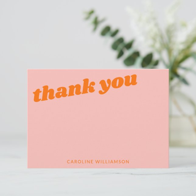 Modern Pink Orange Retro Baby Shower Personalized Thank You Card (Standing Front)