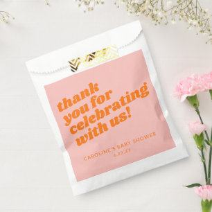 Modern Pink Orange Retro Baby Shower Thank You Favour Bag