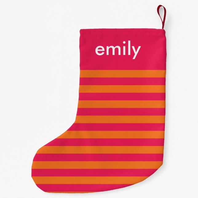 Modern Pink Orange Stripes Small Christmas Stocking (Back)