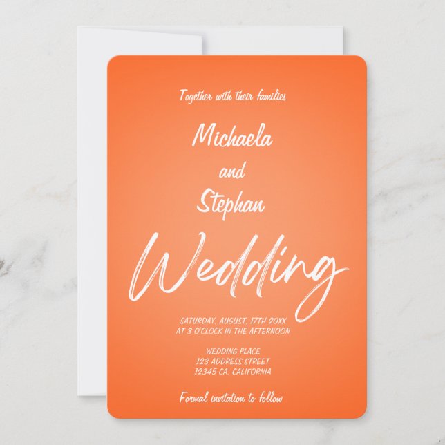 Modern Pink & Orange Sunset Wedding Invitation (Front)