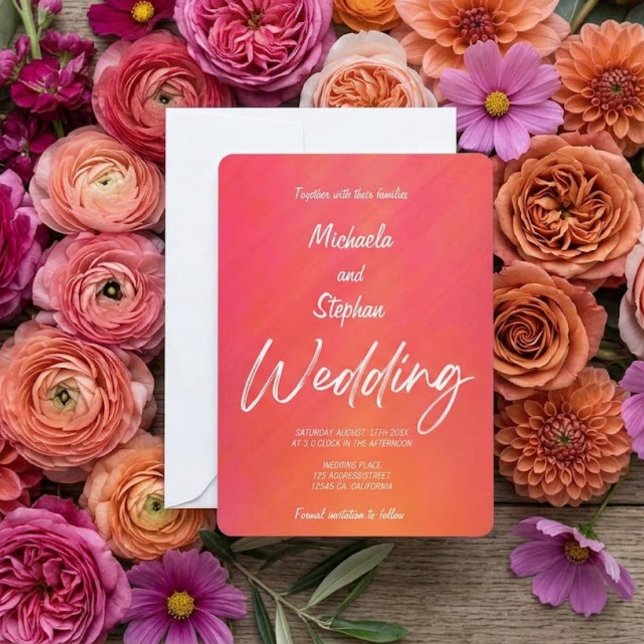 Modern Pink & Orange Sunset Wedding Invitation (Creator Uploaded)