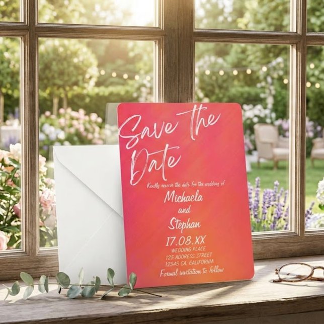 Modern Pink & Orange Sunset Wedding Invitation (Creator Uploaded)