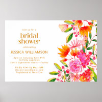 Modern Pink Orange Watercolor Floral Bridal Shower