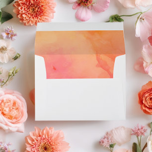 Modern pink orange watercolor summer wedding envelope