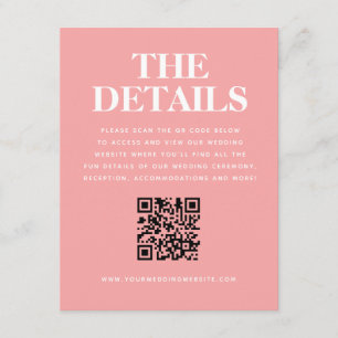 Modern Pink Orange Wedding QR Code Details Enclosure Card