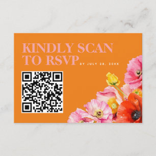 Modern Pink Orange Yellow Wedding QR Code RSVP  Enclosure Card