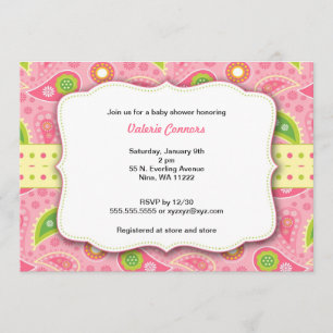 Modern Pink Paisley Girl Baby Shower Invite