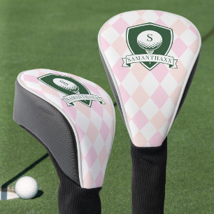 Modern Pink Pattern Green Golfer Name Monogram Golf Head Cover