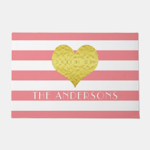 Modern Pink Pattern Heart Name Doormat