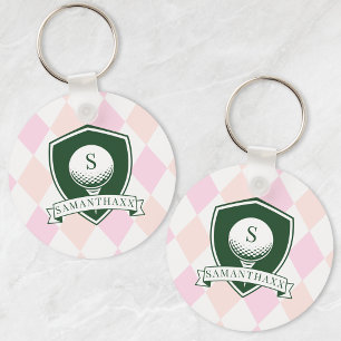 Modern Pink Pattern Name Initial Monogram Golf Keychain