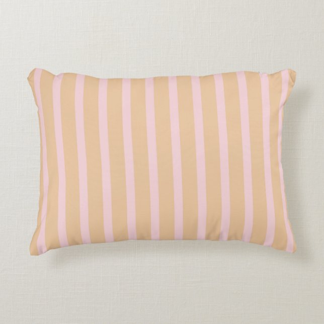 Modern Pink Peach Taffy Striped Accent Pillow (Front)