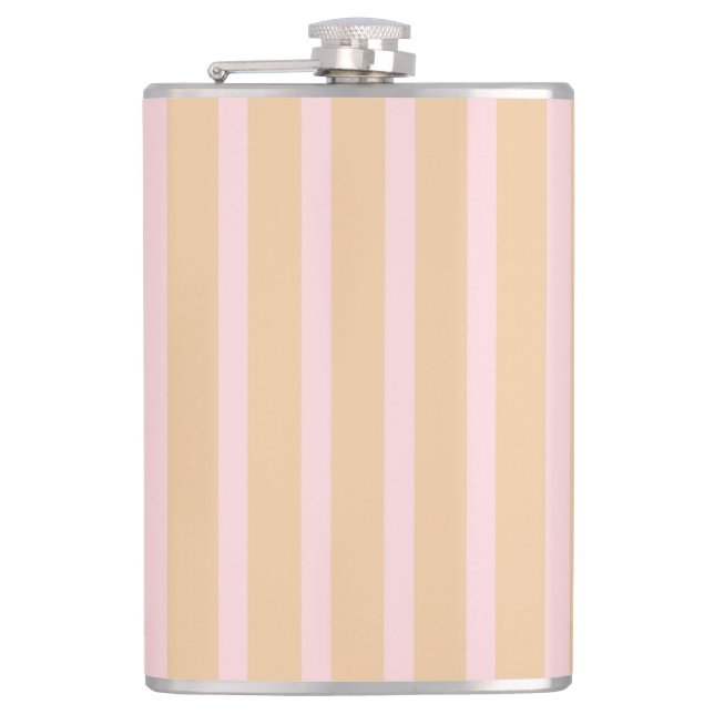 Modern Pink Peach Taffy Striped Hip Flask (Front)