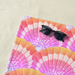 Modern Pink Peach Tropical Seashell Shell Beach Ba Beach Towel