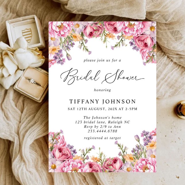 Modern Pink Peonies Floral Bridal Shower Invitation (Creator Uploaded)