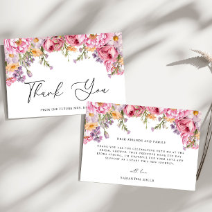 Modern Pink Peonies Floral Bridal Shower Thank You Card