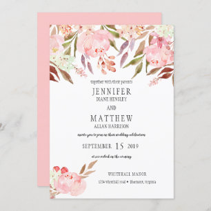 Modern Pink Peonies Wildflowers Greenery Wedding   Invitation