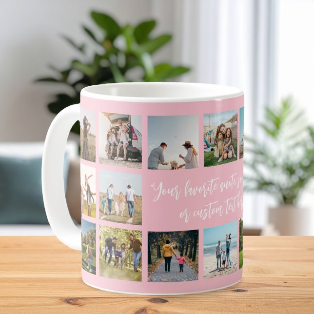 Modern Pink Personalized 18 Photo Collage Coffee Mug (Creator Uploaded)