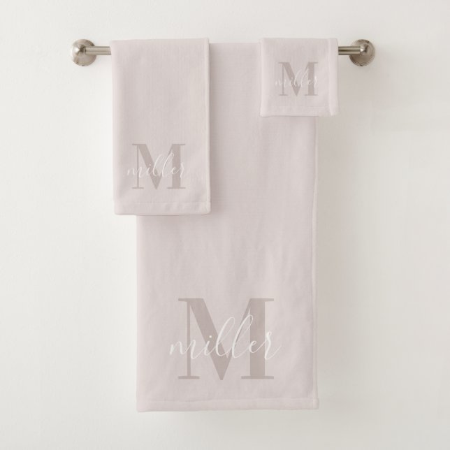 Modern Pink Personalized Family Name Monogram Bath Towel Set (Insitu)