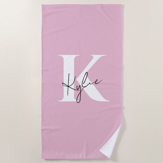 Modern Pink Personalized Monogram Name -  Beach Towel (Front)