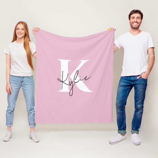 Modern Pink Personalized Monogram Name -  Fleece Blanket (In Situ)