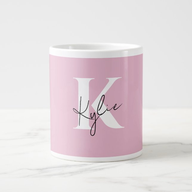 Modern Pink Personalized Monogram Name -  Large Coffee Mug (Front)