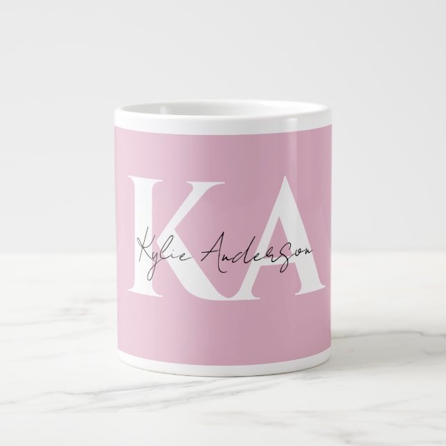 Modern Pink Personalized Monogram Name -  Large Coffee Mug (Front)