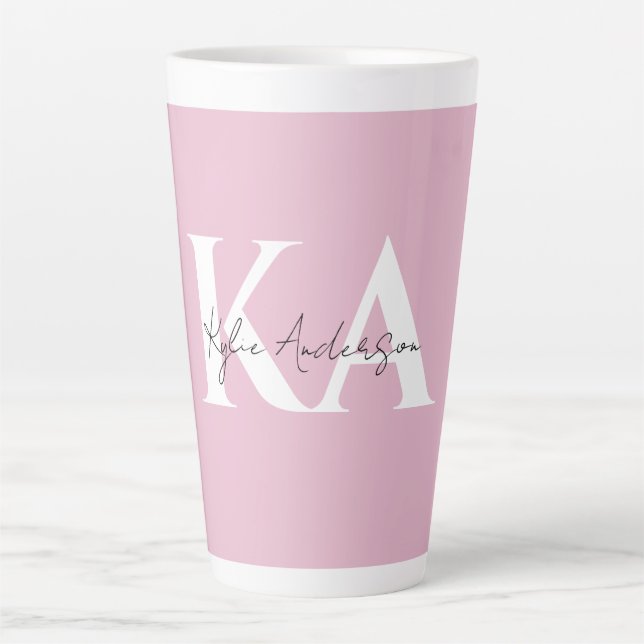 Modern Pink Personalized Monogram Name -  Latte Mug (Front)