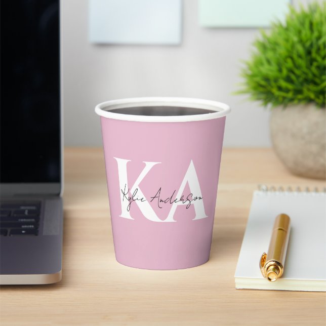 Modern Pink Personalized Monogram Name -  Paper Cups (Insitu)